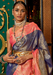Blue & Pink Zari Woven Silk Saree with Tassels on Pallu - Colorful Saree