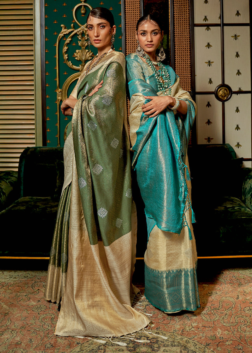 White & Blue Zari Woven Silk Saree with Tassels on Pallu - Colorful Saree