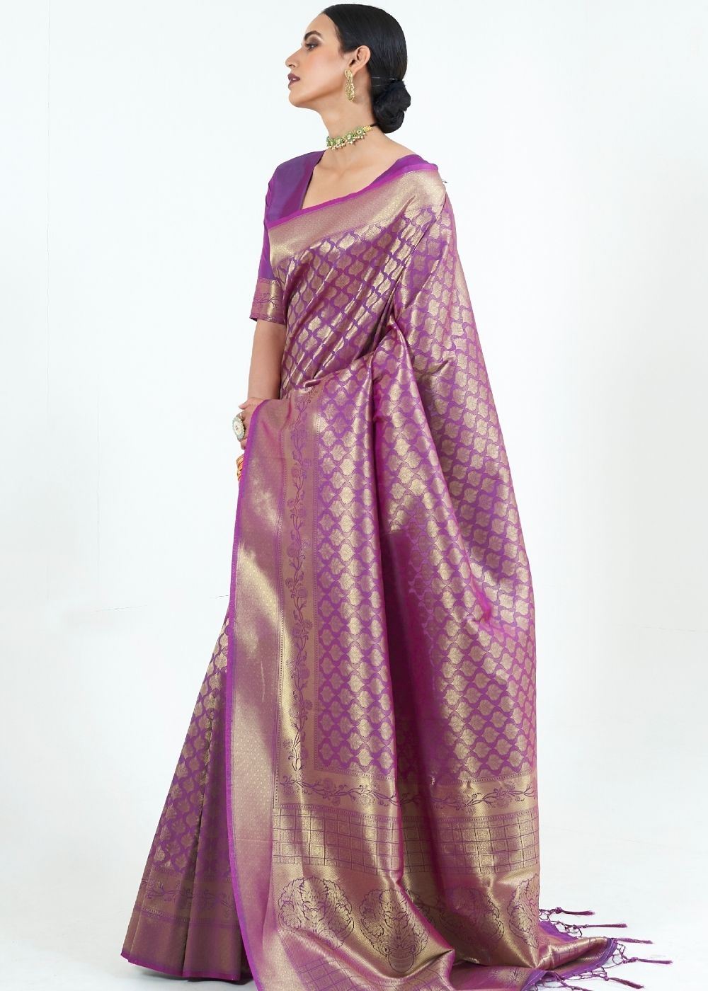 Irish Purple Woven Kanjivaram Silk Saree : Limited Edition - Colorful Saree