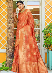Yam Orange Woven Banarasi Brocade Silk Saree - Colorful Saree