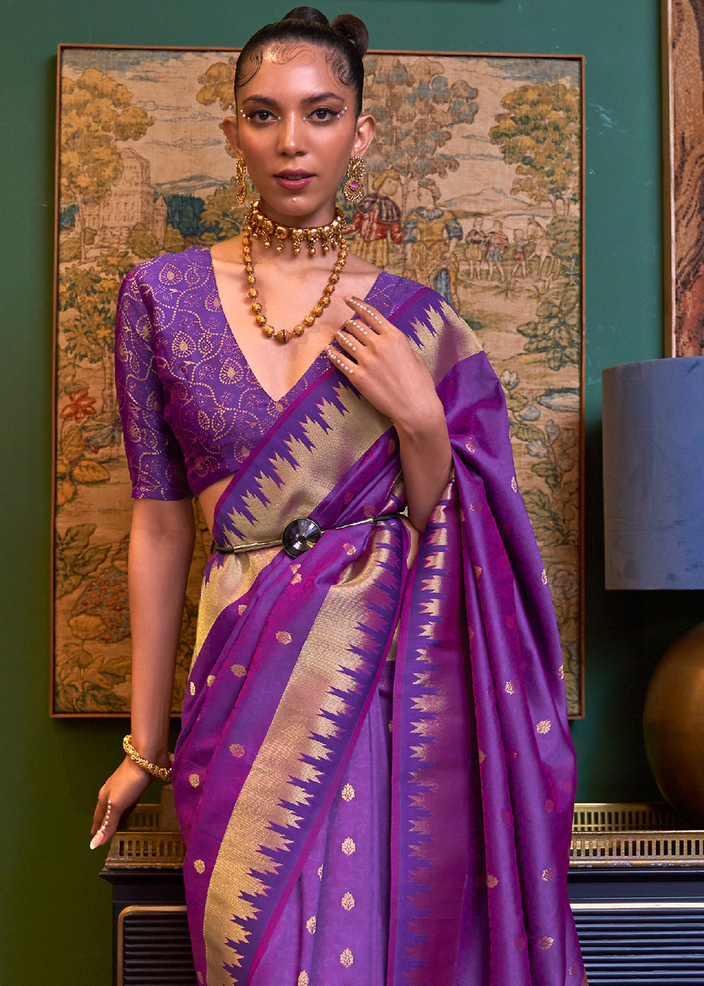 Indigo Purple Handloom Woven Banarasi Silk Saree - Colorful Saree