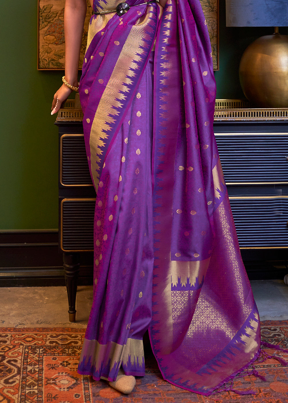 Indigo Purple Handloom Woven Banarasi Silk Saree - Colorful Saree