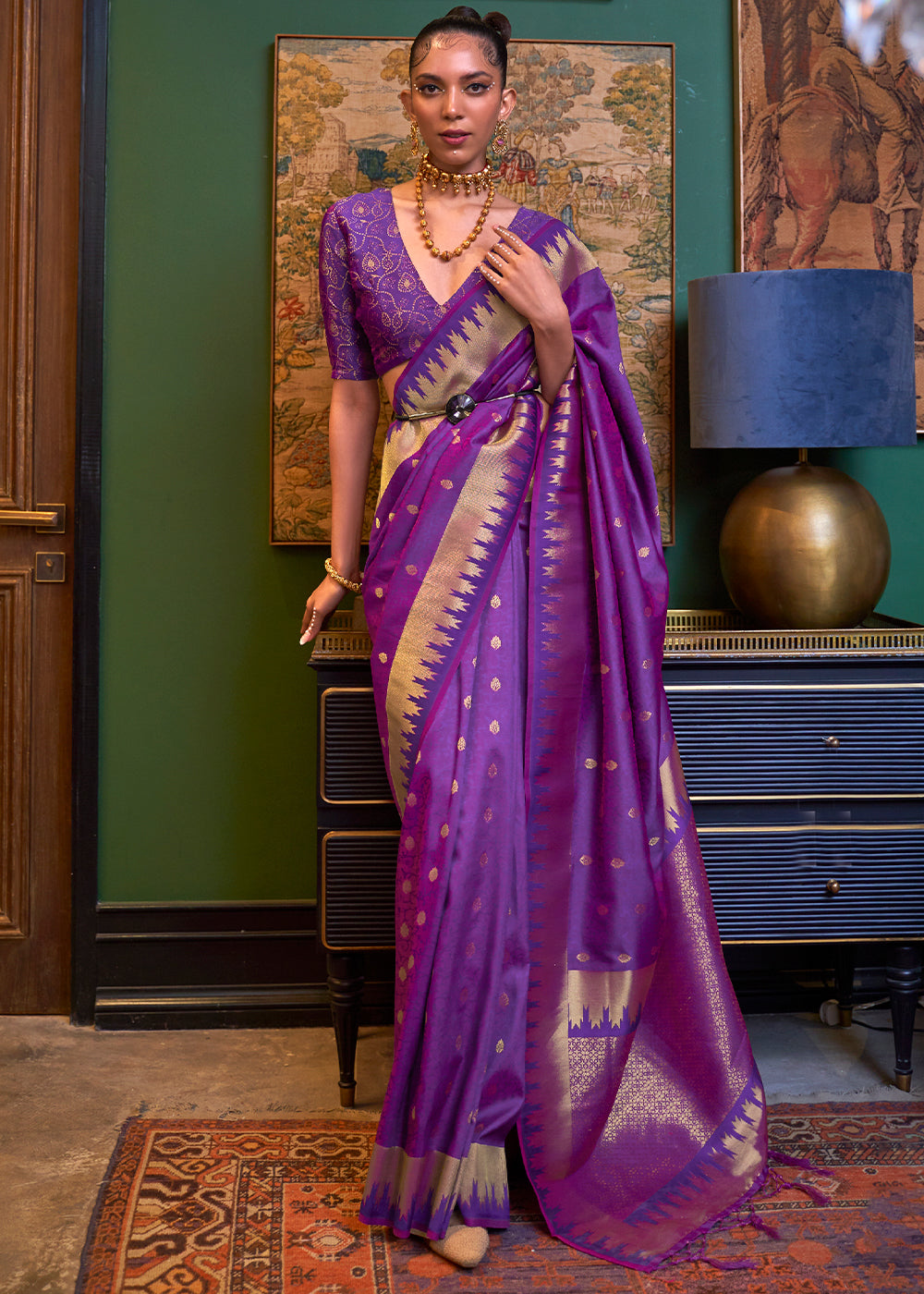 Indigo Purple Handloom Woven Banarasi Silk Saree - Colorful Saree