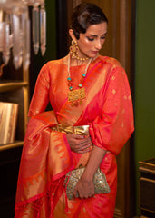 Orange & Pink Handloom Woven Banarasi Silk Saree - Colorful Saree
