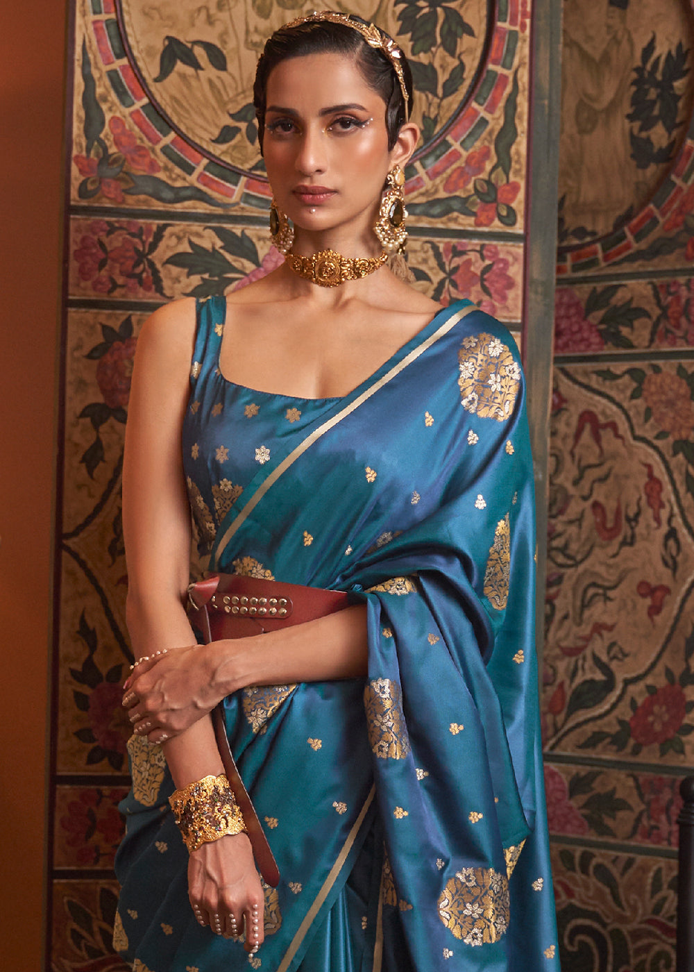 Cobalt Blue Copper Zari Woven Satin Silk Saree - Colorful Saree