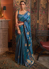 Cobalt Blue Copper Zari Woven Satin Silk Saree - Colorful Saree