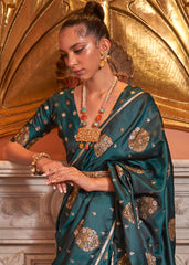 Peacock Green Copper Zari Woven Satin Silk Saree - Colorful Saree