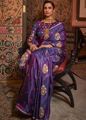 Grape Purple Copper Zari Woven Satin Silk Saree - Colorful Saree