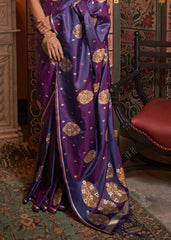 Grape Purple Copper Zari Woven Satin Silk Saree - Colorful Saree