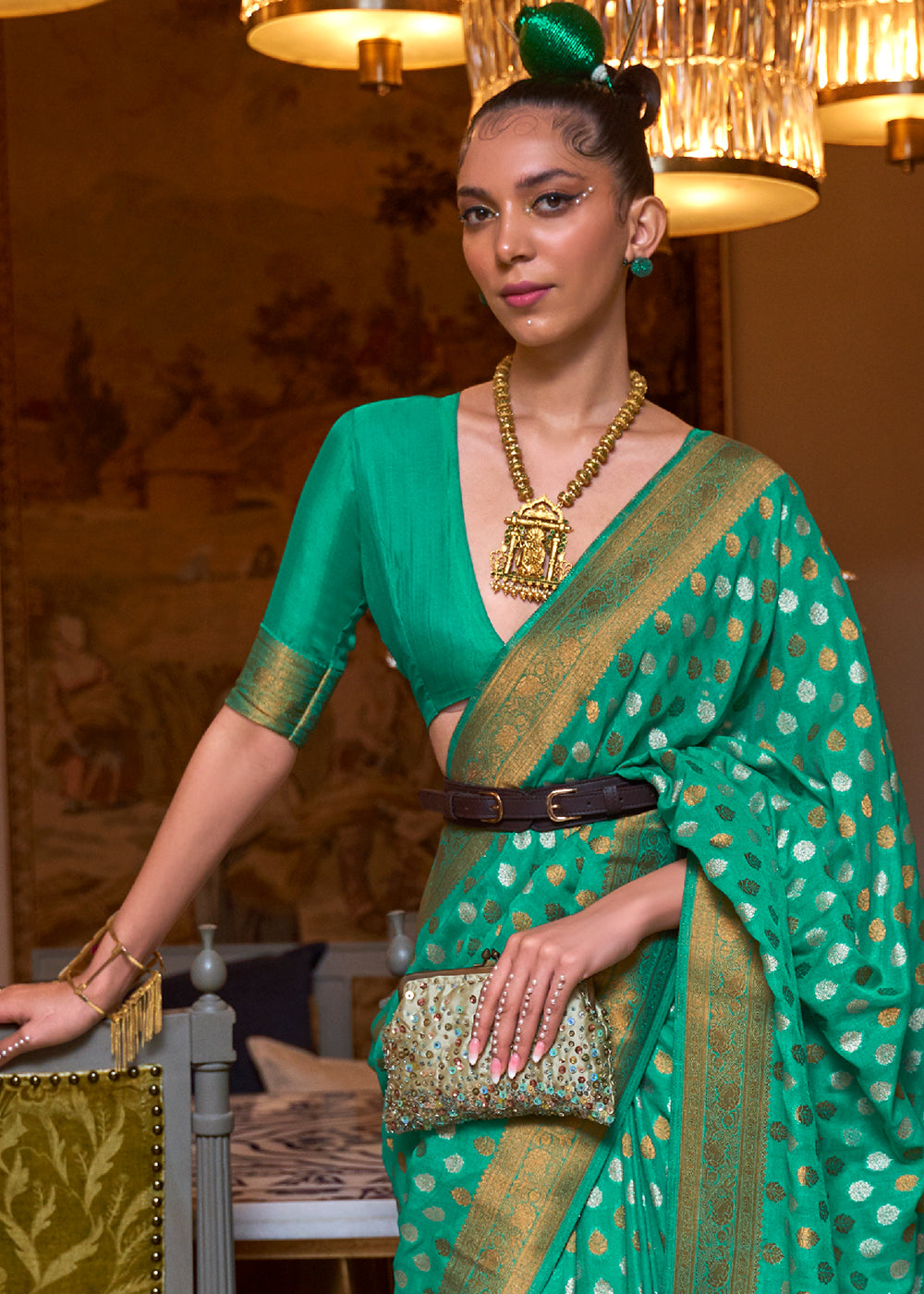 Jade Green Copper Zari Woven Banarasi Khaddi Silk Saree - Colorful Saree
