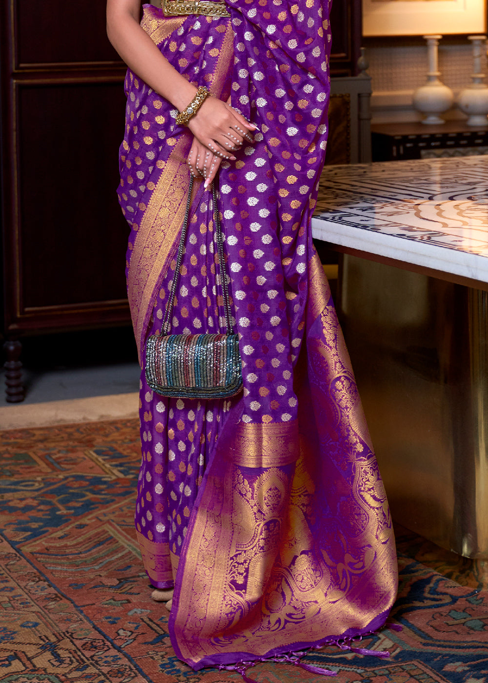 Irish Purple Copper Zari Woven Banarasi Khaddi Silk Saree - Colorful Saree