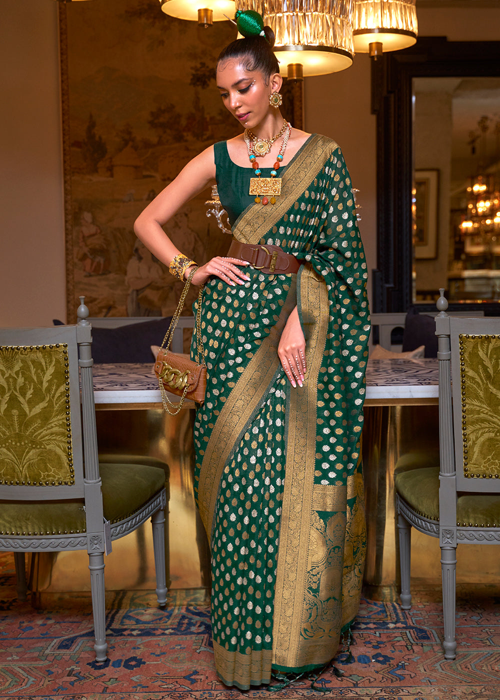 Sacramento Green Copper Zari Woven Banarasi Khaddi Silk Saree - Colorful Saree