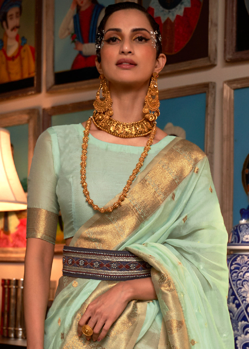 Pastel Green Copper Zari Handloom Woven Silk Saree - Colorful Saree