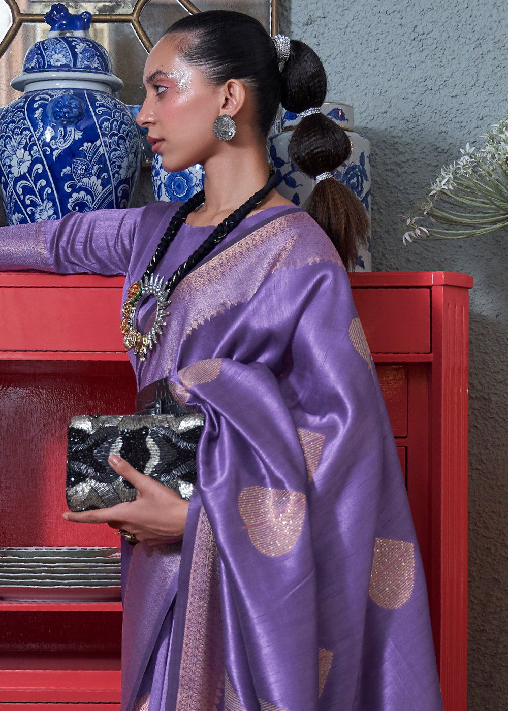Electric Purple Copper Zari Woven Silk Saree with Sequence work - Colorful Saree