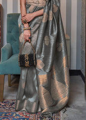 Steel Grey Copper Zari Woven Silk Saree with Sequence work - Colorful Saree