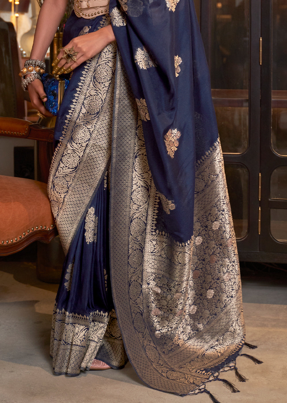 Indigo Blue Woven Khaddi Georgette Silk Saree - Colorful Saree