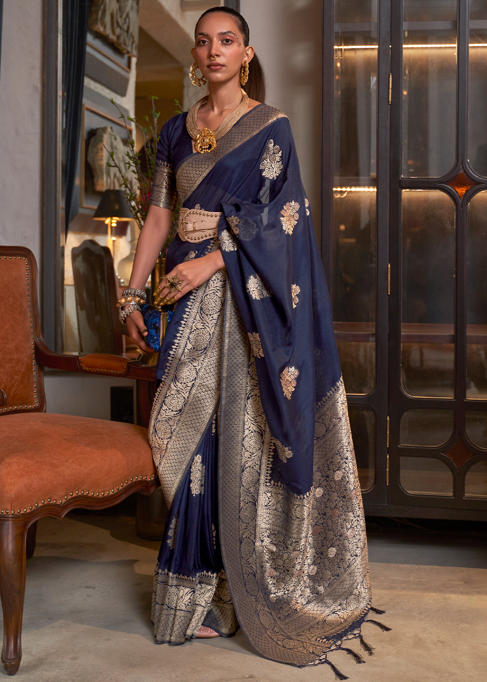 Indigo Blue Woven Khaddi Georgette Silk Saree - Colorful Saree