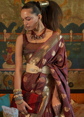 Pecan Brown Tanchoi Handloom Woven Satin Silk Saree - Colorful Saree