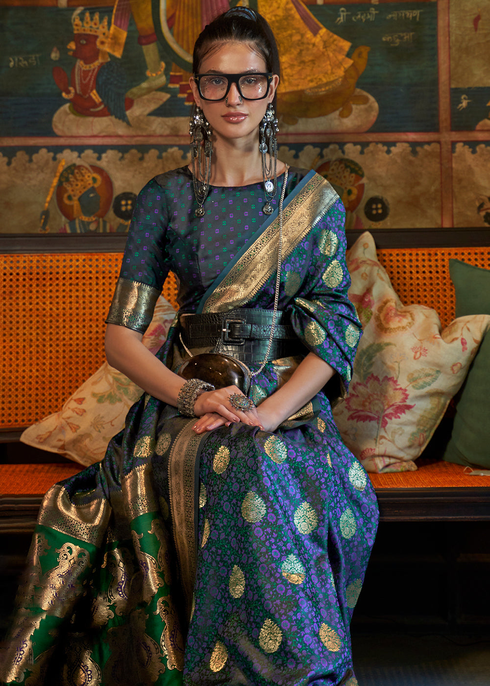 Prussian Blue Tanchoi Handloom Woven Satin Silk Saree - Colorful Saree
