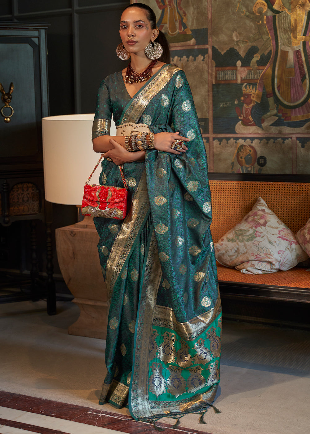Indigo Dye Blue Tanchoi Handloom Woven Satin Silk Saree - Colorful Saree