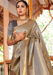 Dove Grey Woven Kanjivaram Saree:Limited Edition : Top Pick - Colorful Saree