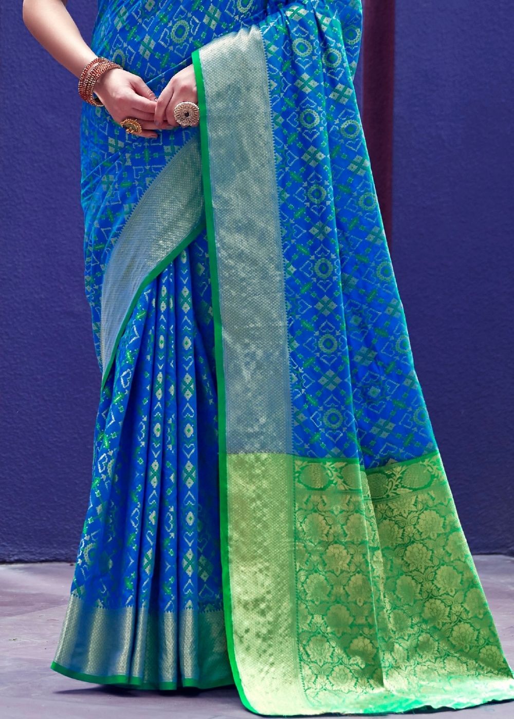 Cerulean Blue Woven Patola Silk Saree - Colorful Saree