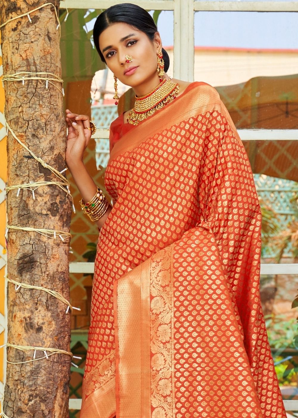 Yam Orange Woven Banarasi Brocade Silk Saree - Colorful Saree