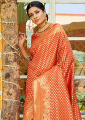 Yam Orange Woven Banarasi Brocade Silk Saree - Colorful Saree