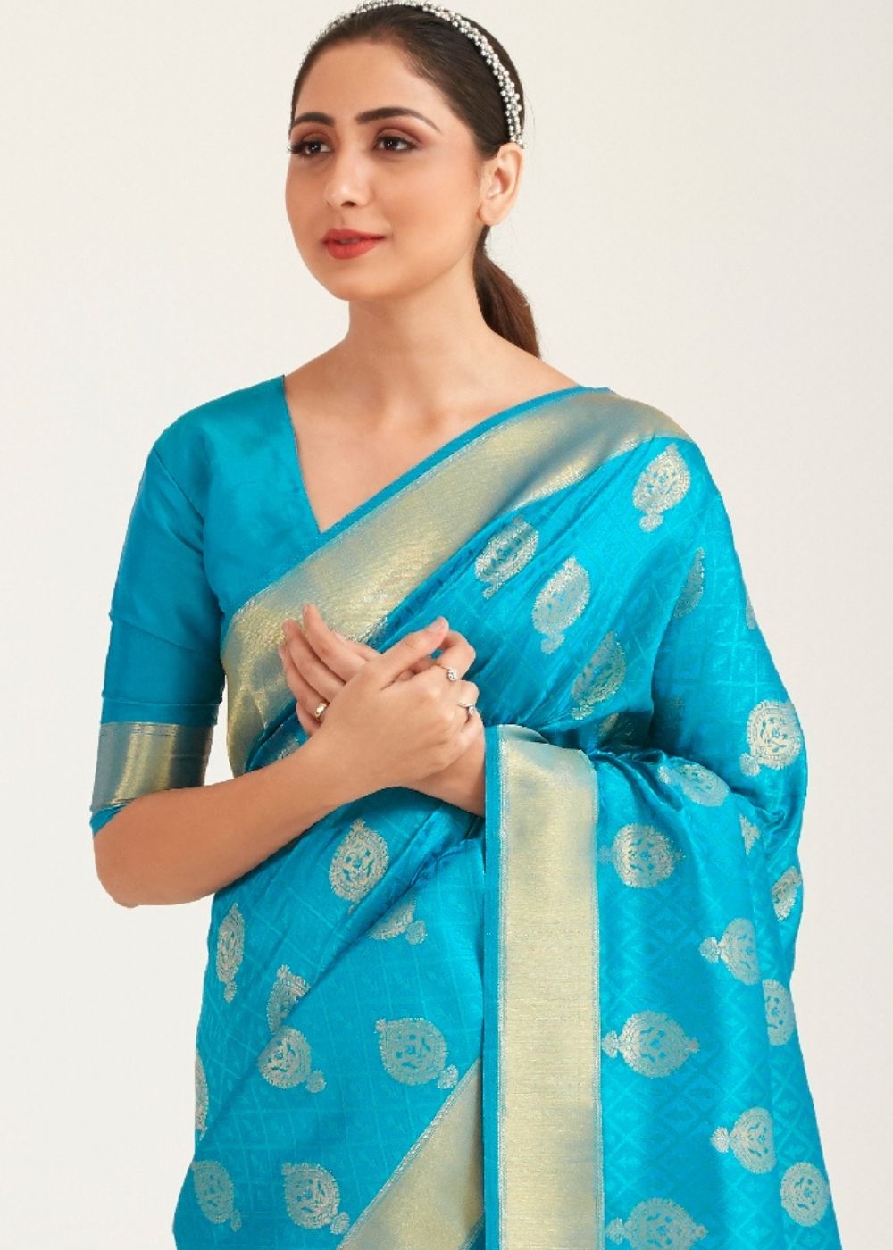 Olympic Blue Zari Butta Woven Banasari Silk Saree - Colorful Saree