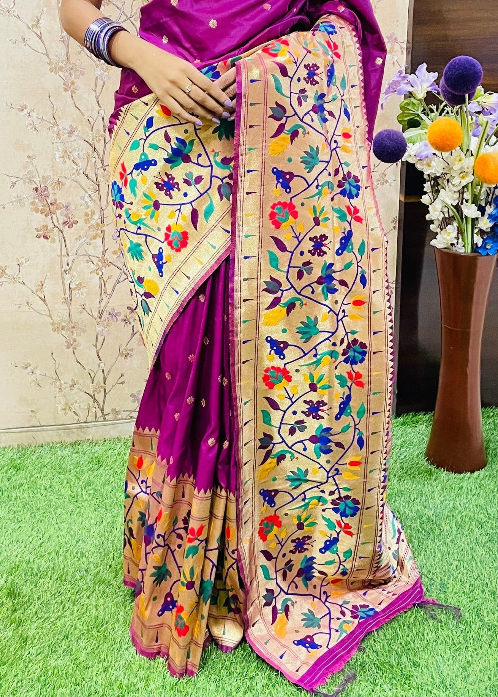 Magenta Purple Zari Woven Paithani Silk Saree - Colorful Saree