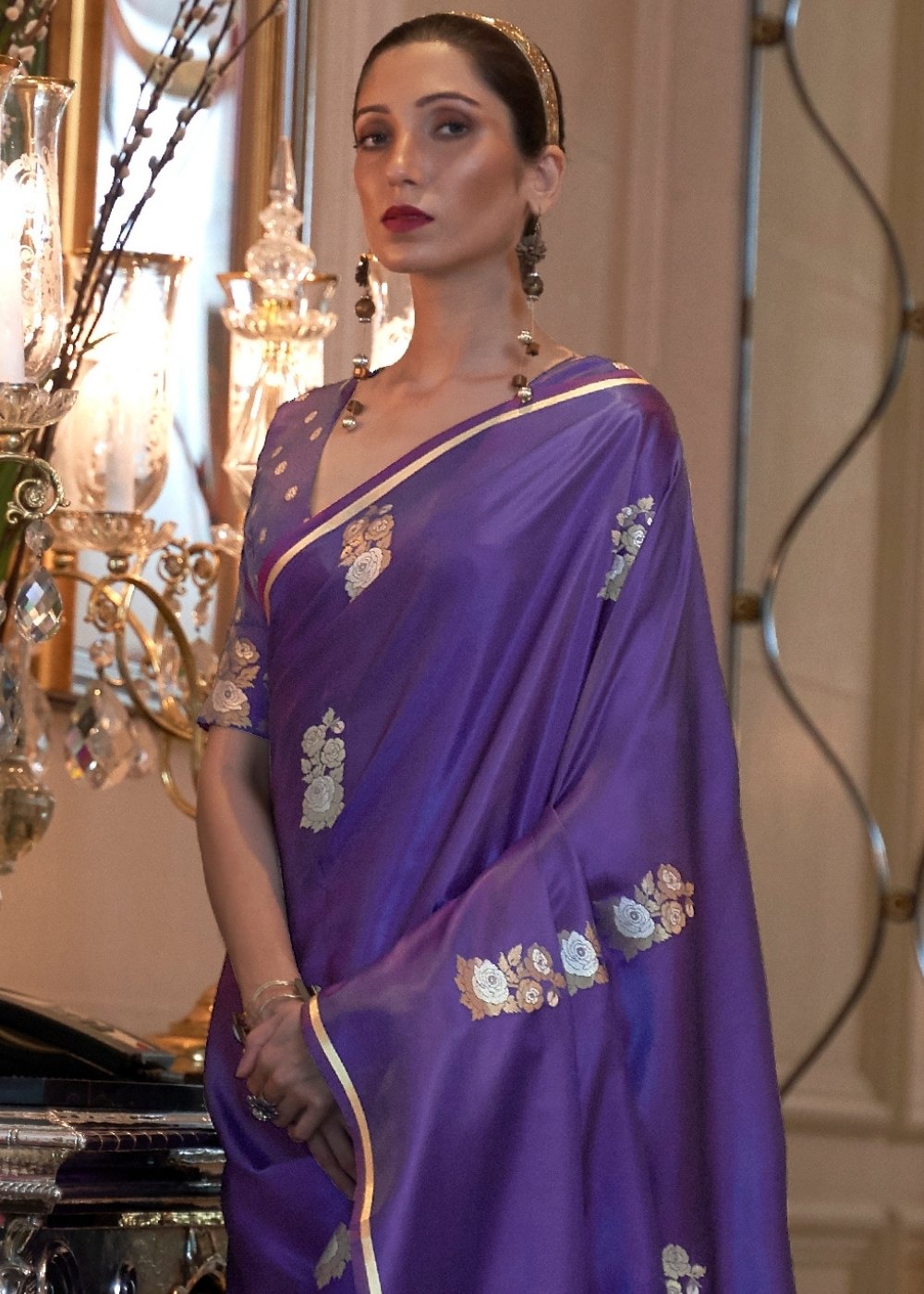 Electric Purple Designer Satin Silk Saree - Colorful Saree