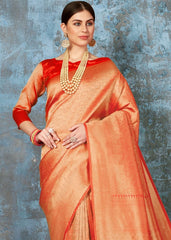 Tangerine Orange Handloom Weave Kanjivaram Silk Saree : Special Wedding Edition - Colorful Saree