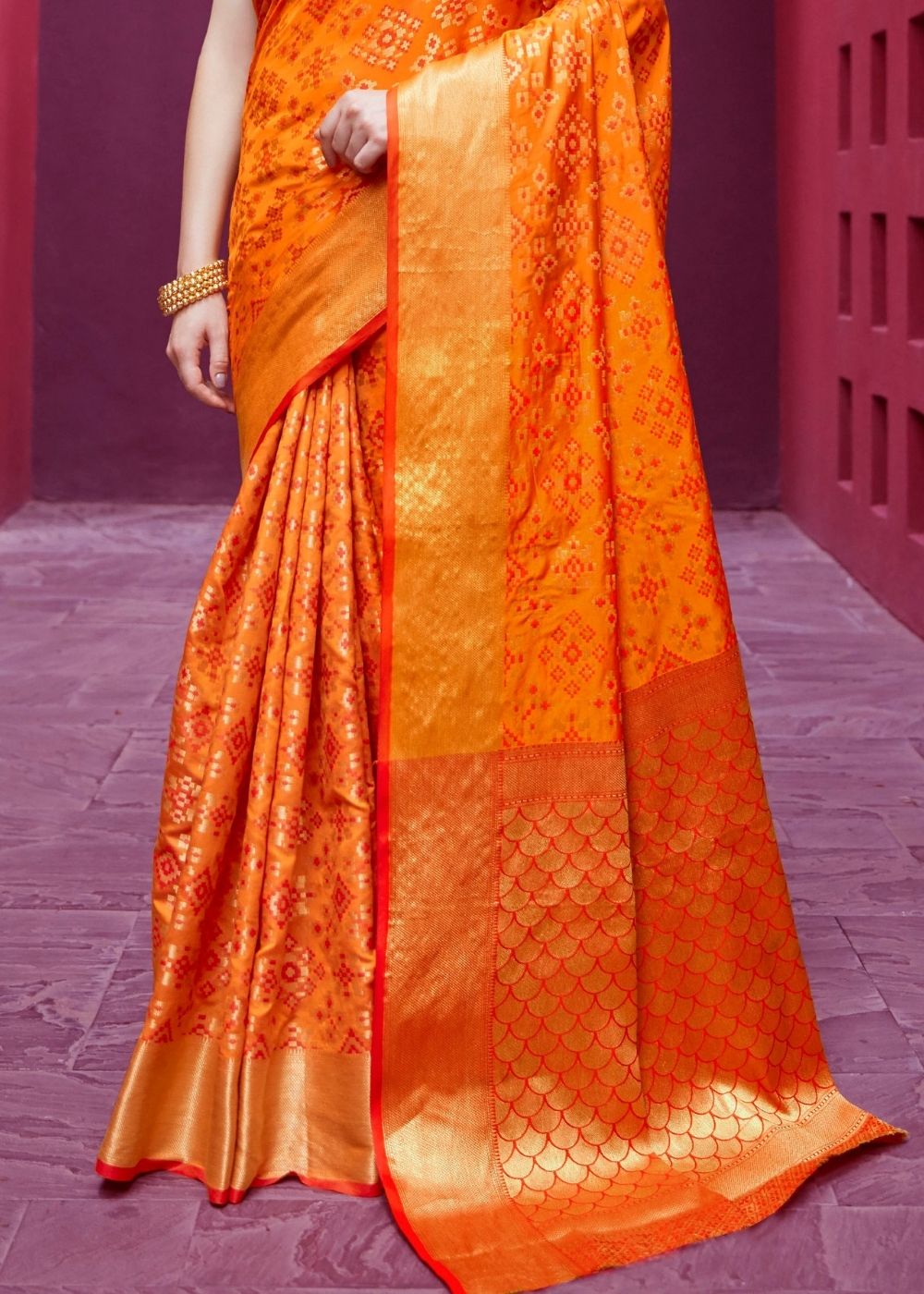 Papaya Orange Woven Patola Silk Saree - Colorful Saree