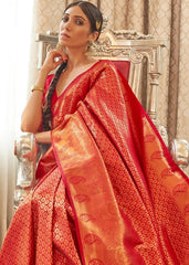 Vermilion Red Zari Woven Kanjivaram Silk Saree with Tassels on Pallu - Colorful Saree