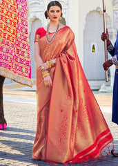 Cherry Red Handloom Weave Kanjivaram Silk Saree - Colorful Saree