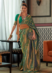 Viridian Green Two Tone Handloom Weaving Banarasi Silk Saree - Colorful Saree