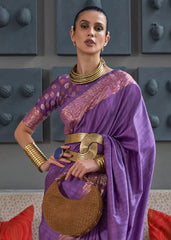 Indigo Purple Copper Zari Handloom Weaving Tussar Silk Saree - Colorful Saree