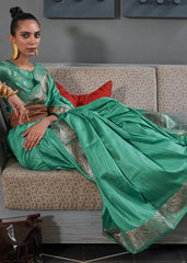 Dark Topaz Green Copper Zari Handloom Weaving Tussar Silk Saree - Colorful Saree