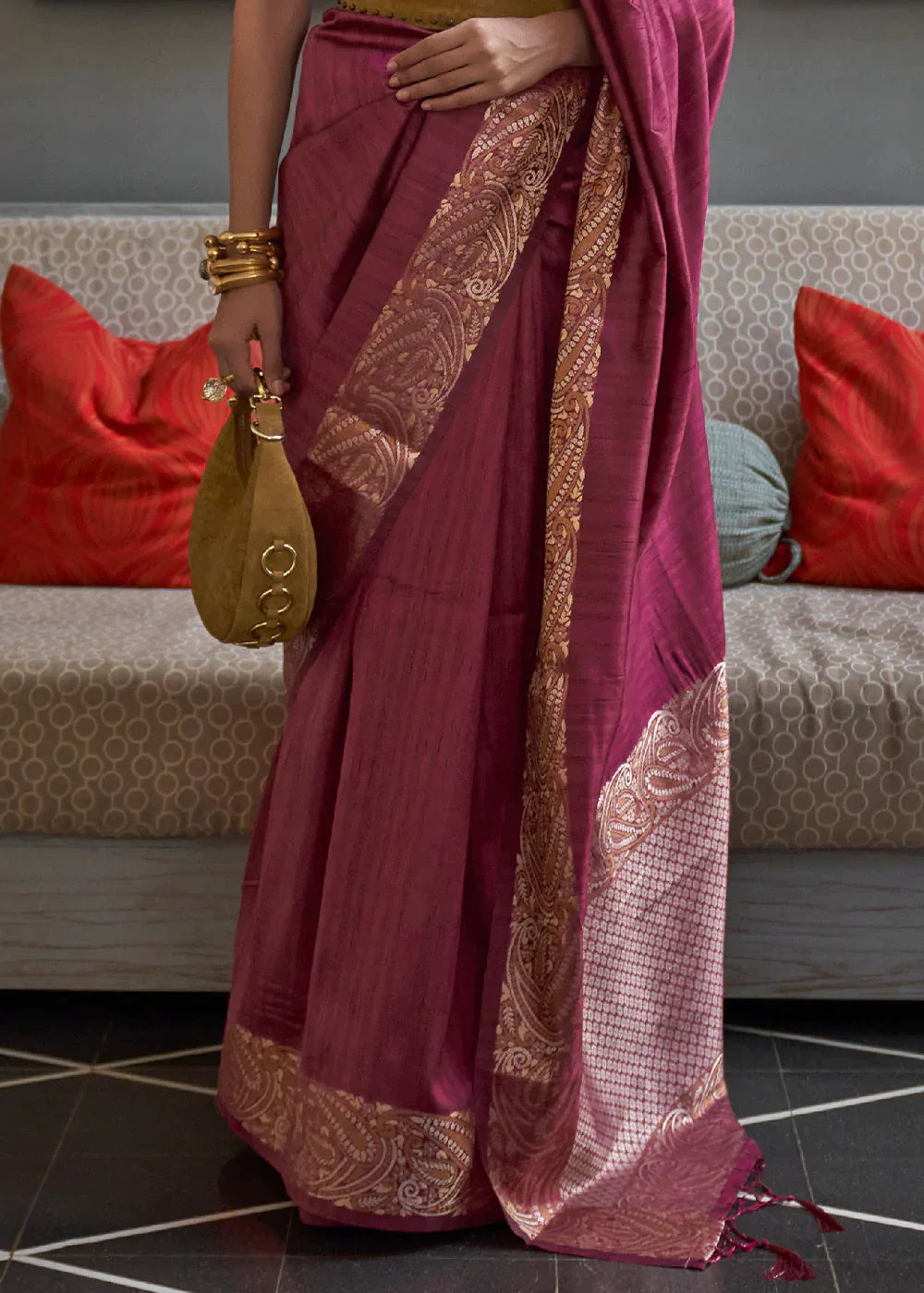 Radiant Orchid Purple Copper Zari Handloom Weaving Tussar Silk Saree - Colorful Saree