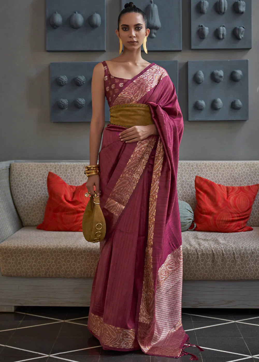 Radiant Orchid Purple Copper Zari Handloom Weaving Tussar Silk Saree - Colorful Saree