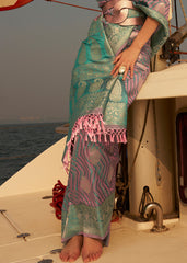 Blue & Pink Two Tone Designer Satin Silk Saree - Colorful Saree