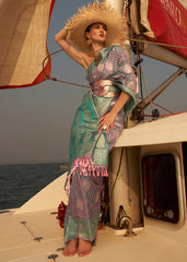 Blue & Pink Two Tone Designer Satin Silk Saree - Colorful Saree