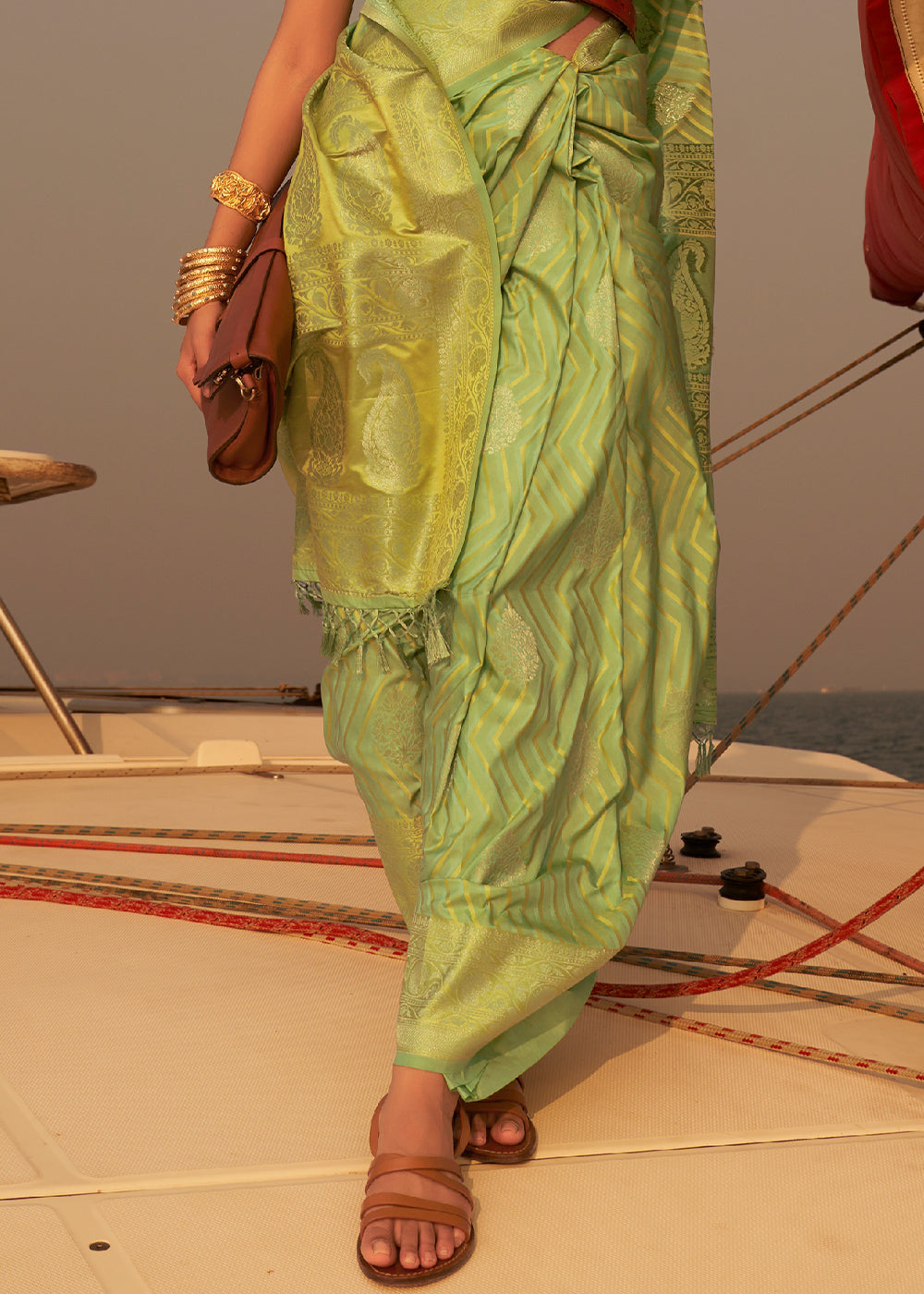 Paris Green Two Tone Designer Satin Silk Saree - Colorful Saree