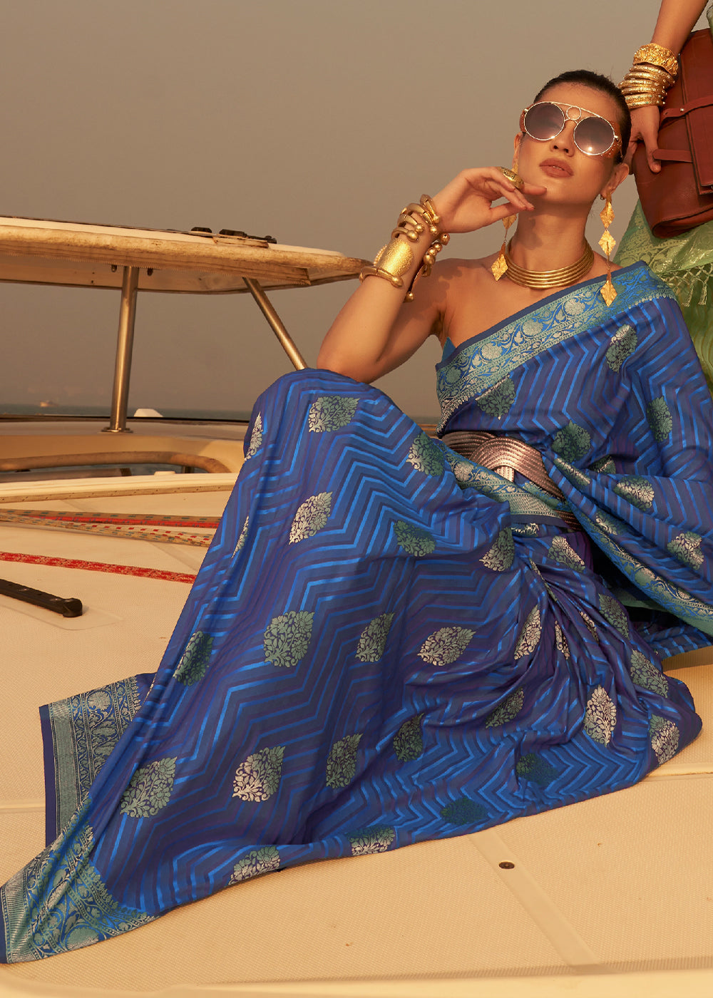 Shades Of Blue Two Tone Designer Satin Silk Saree - Colorful Saree