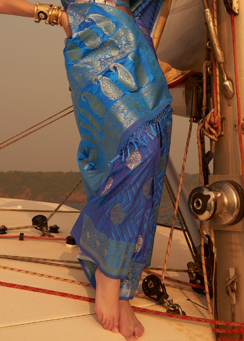 Shades Of Blue Two Tone Designer Satin Silk Saree - Colorful Saree