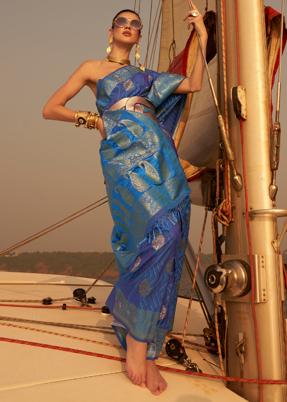 Shades Of Blue Two Tone Designer Satin Silk Saree - Colorful Saree