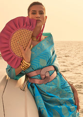 Cerulean Blue Two Tone Designer Satin Silk Saree - Colorful Saree