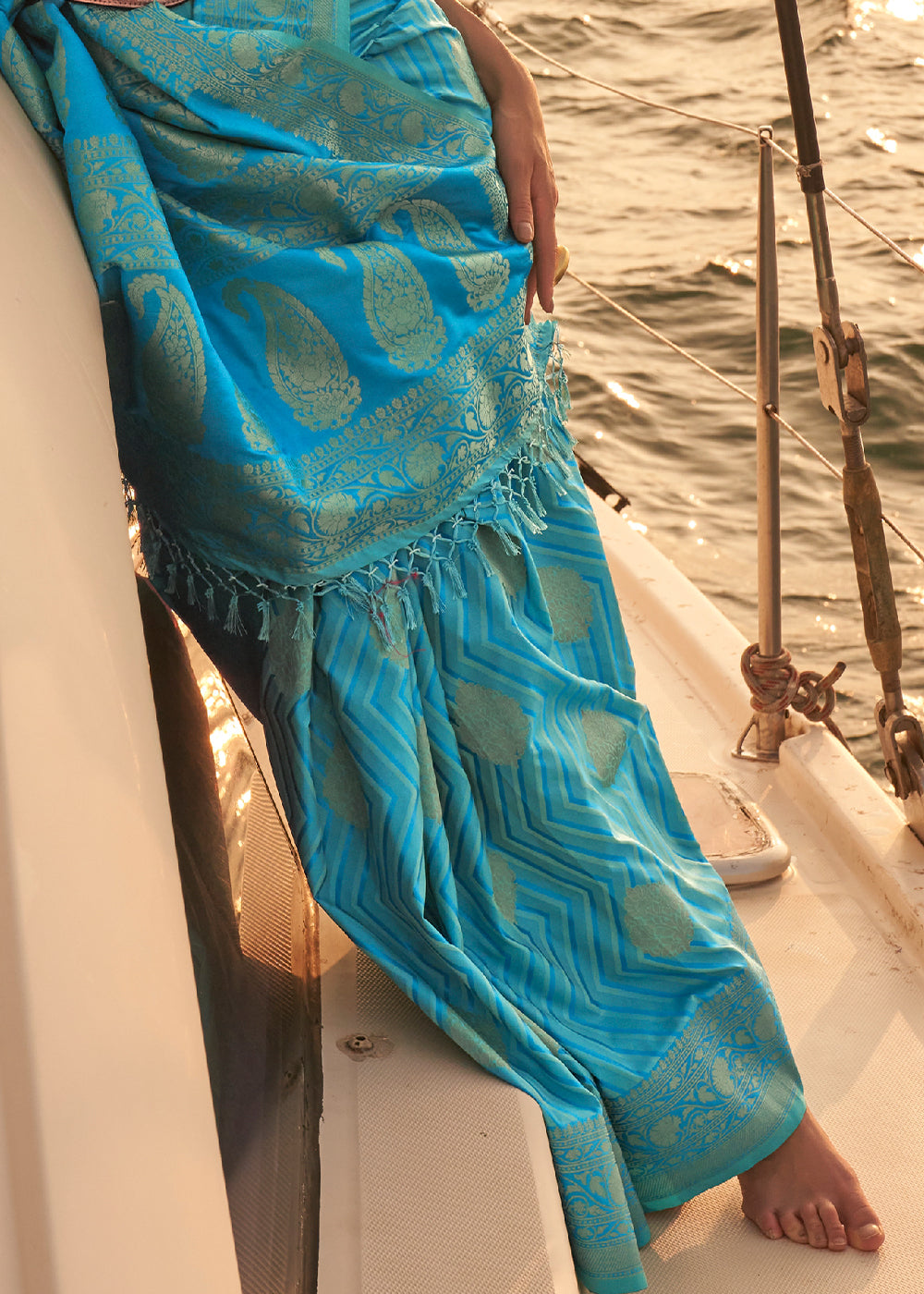 Cerulean Blue Two Tone Designer Satin Silk Saree - Colorful Saree