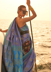 Purple & Blue Two Tone Designer Satin Silk Saree - Colorful Saree