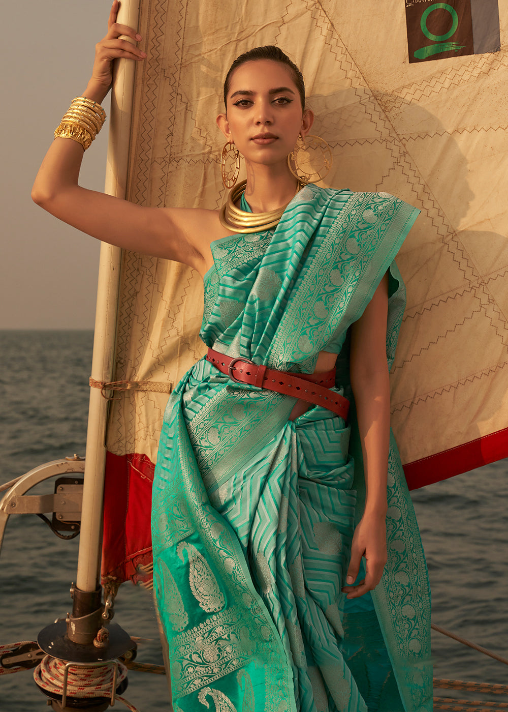 Shades Of Green Two Tone Designer Satin Silk Saree - Colorful Saree